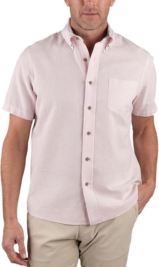 Brand Partner,Tailor Vintage, Tailor Vintage Pink/White Stripe Puretec Cool Cotton/Linen Blend Shirt, Pink, Medium-44-TagMLarge-47-TagLExtra Large-51-TagXLExtra Extra Large-55-TagXXLSmall-41-TagS