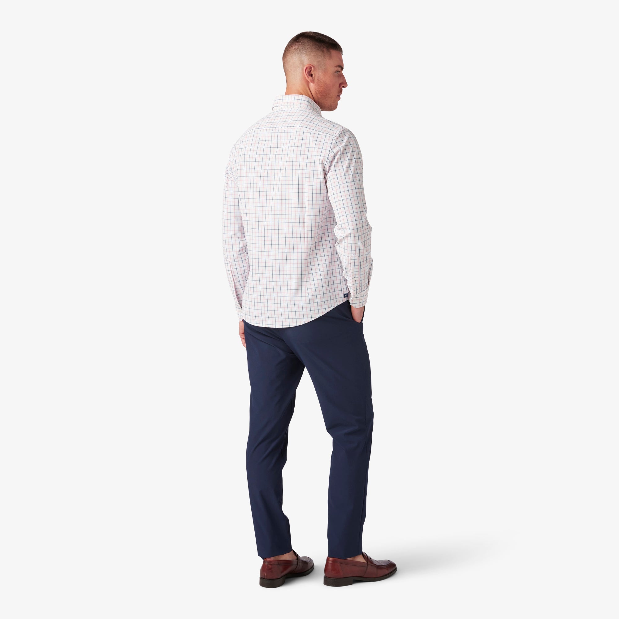 Wholesale,Mizzen + Main, Mizzen + Main Pink/Blue Plaid Trim No Tuck Dress Shirt, Pink, Small-41-TagS