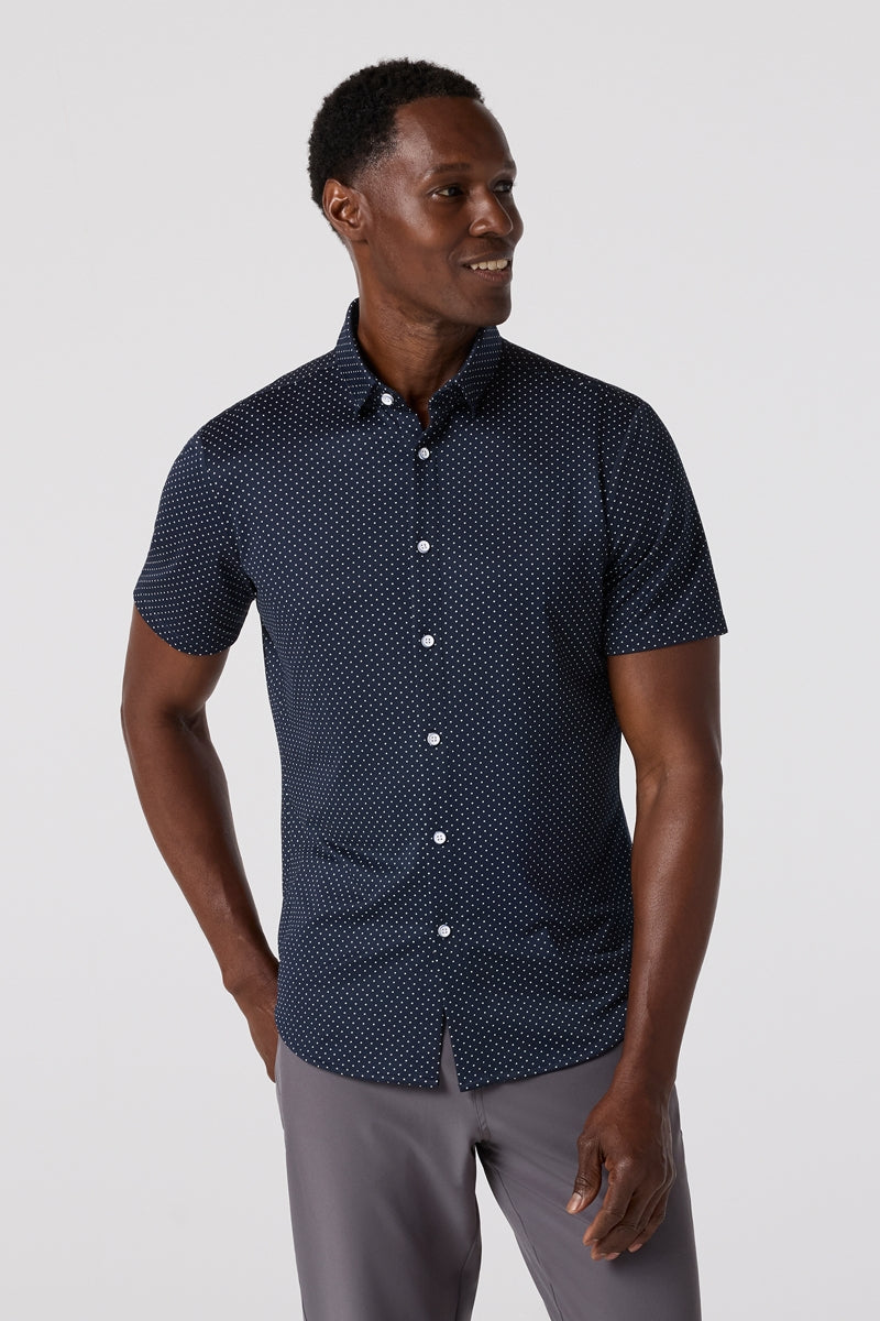 Wholesale,Mizzen + Main, Mizzen + Main Navy Dot Print No-Tuck Trim Shirt, Blue, Extra Large-49-TagXL