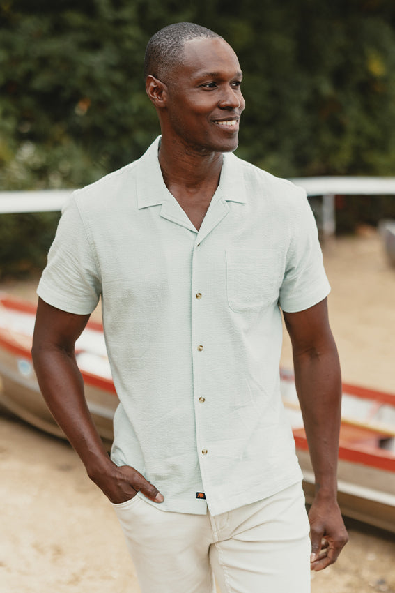 The Normal Brand Pastel Green Stripe Short Sleeve Button Up Shirt