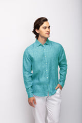 Stitch Note Turquoise European Linen Classic Long Sleeve Shirt