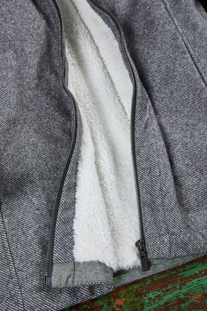 Wholesale,Nicoby Age of Wisdom, Nicoby Age of Wisdom Grey Melange Twill Jacket with Sherpa-Lined, Grey, Extra Large-50-TagXLExtra Extra Large-53-TagXXLLarge-46-TagLMedium-44-TagMSmall-42-TagS