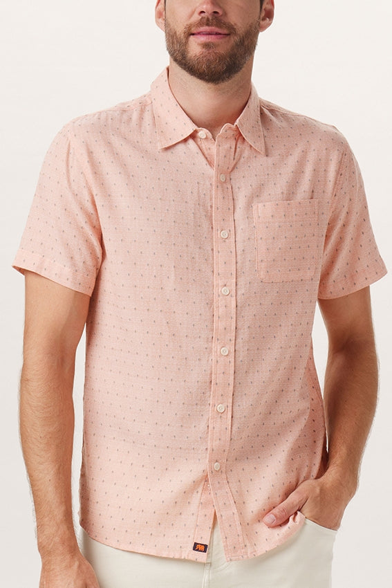 Wholesale,The Normal Brand, The Normal Brand Pastel Orange Dobby Short Sleeve Button Up Shirt, Orange, Small-39-TagS