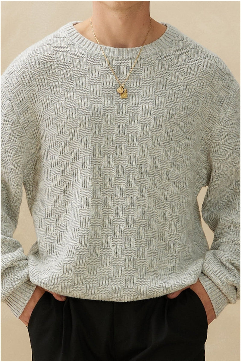 Kuwalla Light Grey Basketweave Crewneck Sweater