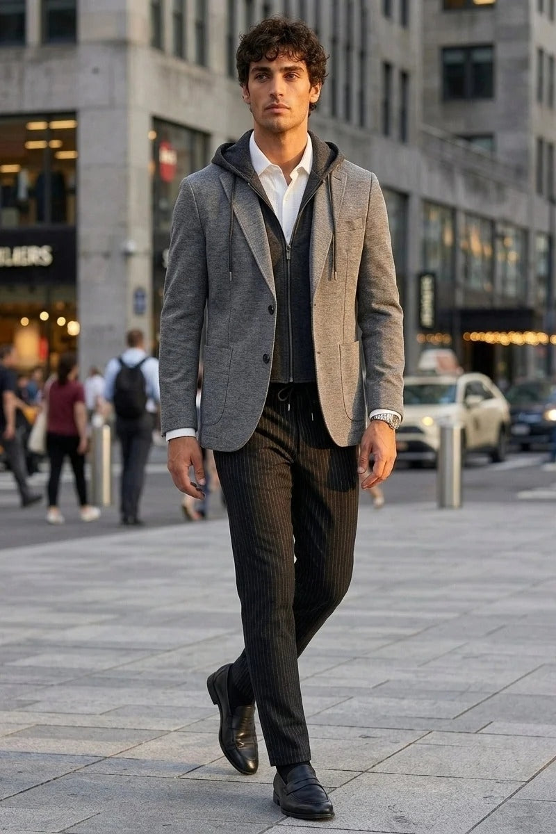 Wholesale,Nicoby Age of Wisdom, Nicoby Age of Wisdom Grey Removable Hoodie Knit Blazer, Grey, Medium-43-TagM