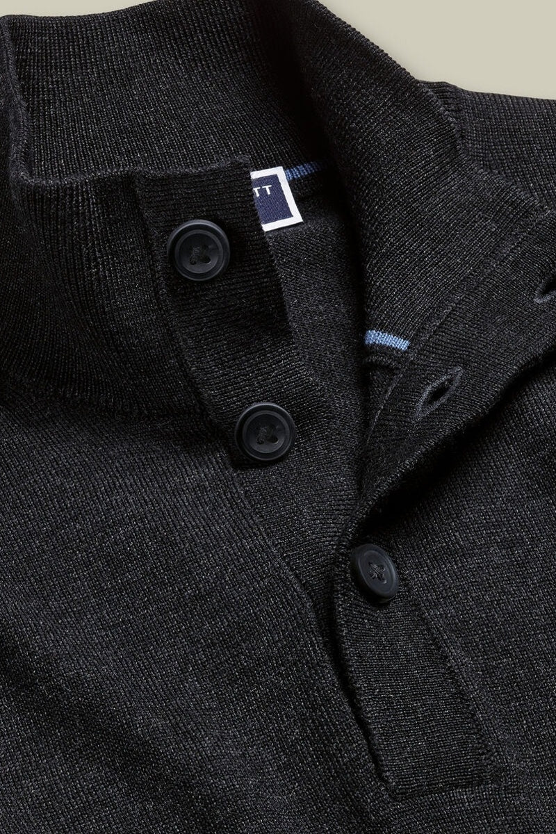 Wholesale,Charles Tyrwhitt, Charles Tyrwhitt Black Pure Merino Wool Button Neck Pullover, Black, Small-39-TagSMedium-42-TagMExtra Large-48-TagXLExtra Extra Large-51-TagXXL