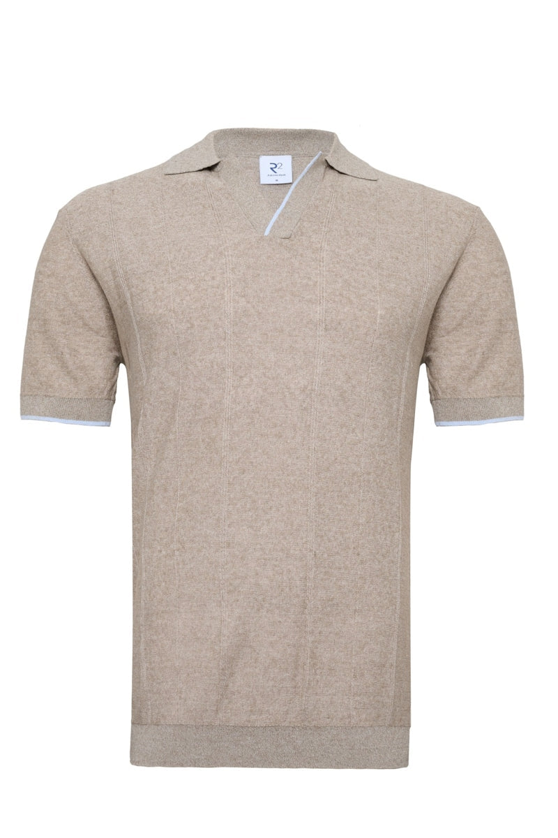 Direct From Brand,R2 Amsterdam, R2 Amsterdam Beige Knit Textured Polo, Tan, Medium-40-TagMLarge-42-TagLExtra Large-44-TagXLExtra Extra Large-46-TagXXLExtra Extra Extra Large-49-TagXXL