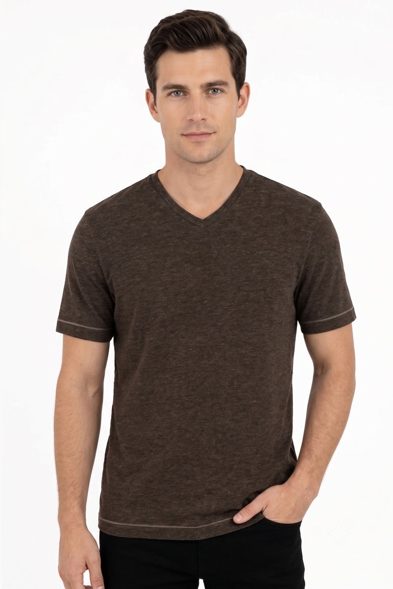 Wholesale,Nicoby Age of Wisdom, Nicoby Age of Wisdom Heather Brown Crinkle Textured V-Neck Tee, Brown, Small-40-TagSMedium-40-TagMMedium-42-TagMLarge-44-TagLExtra Large-47-TagXLExtra Extra Large-49-TagXXL