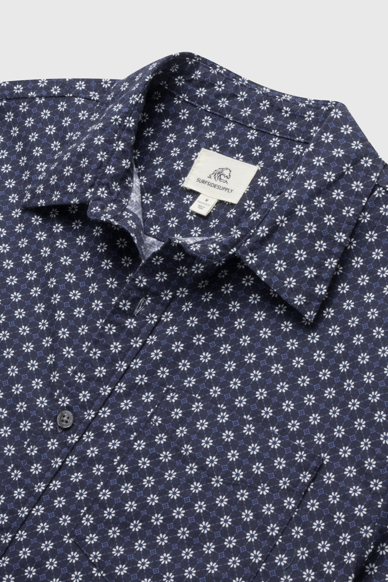 Wholesale,Surfside Supply, Surfside Supply Navy Diamond Flower Pattern Shirt, Blue, Large-44-TagL