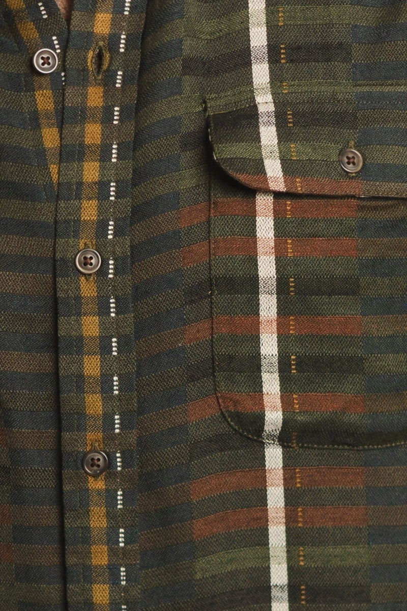 Faire,Bridge & Burn, Bridge & Burn Olive Multi Stripe Shirt, Green, Small-39-TagSMedium-42-TagMLarge-45-TagLExtra Large-48-TagXLExtra Extra Large-50-TagXXL