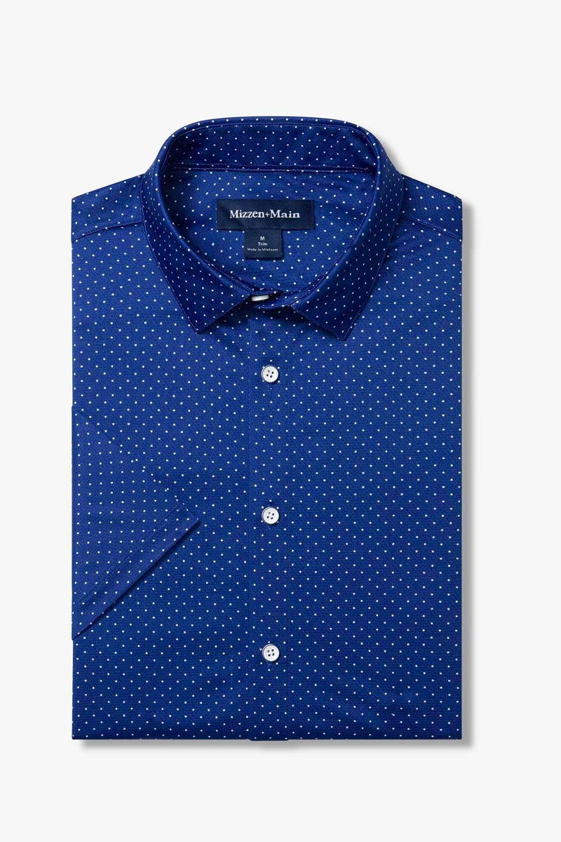 Wholesale,Mizzen + Main, Mizzen + Main Cobalt Dot Print No-Tuck Trim Shirt, Blue, Extra Extra Large-52-TagXXLSmall-41-TagSMedium-43-TagMLarge-46-TagLExtra Large-49-TagXL