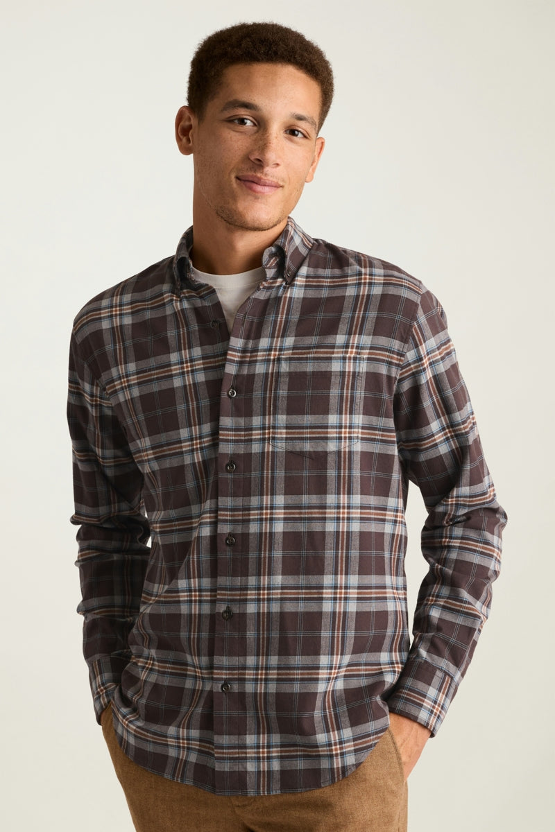 Wholesale,Bonobos, Bonobos Chocolate/Blue Plaid Stretch Flannel Slim Fit Shirt, Brown, Medium-43-TagM