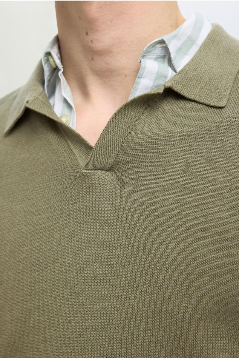 Wholesale,Selected Homme, Selected Homme Olive Knitted Open V Polo, Green, Medium-42-TagMExtra Large-46-TagXLLarge-44-TagL