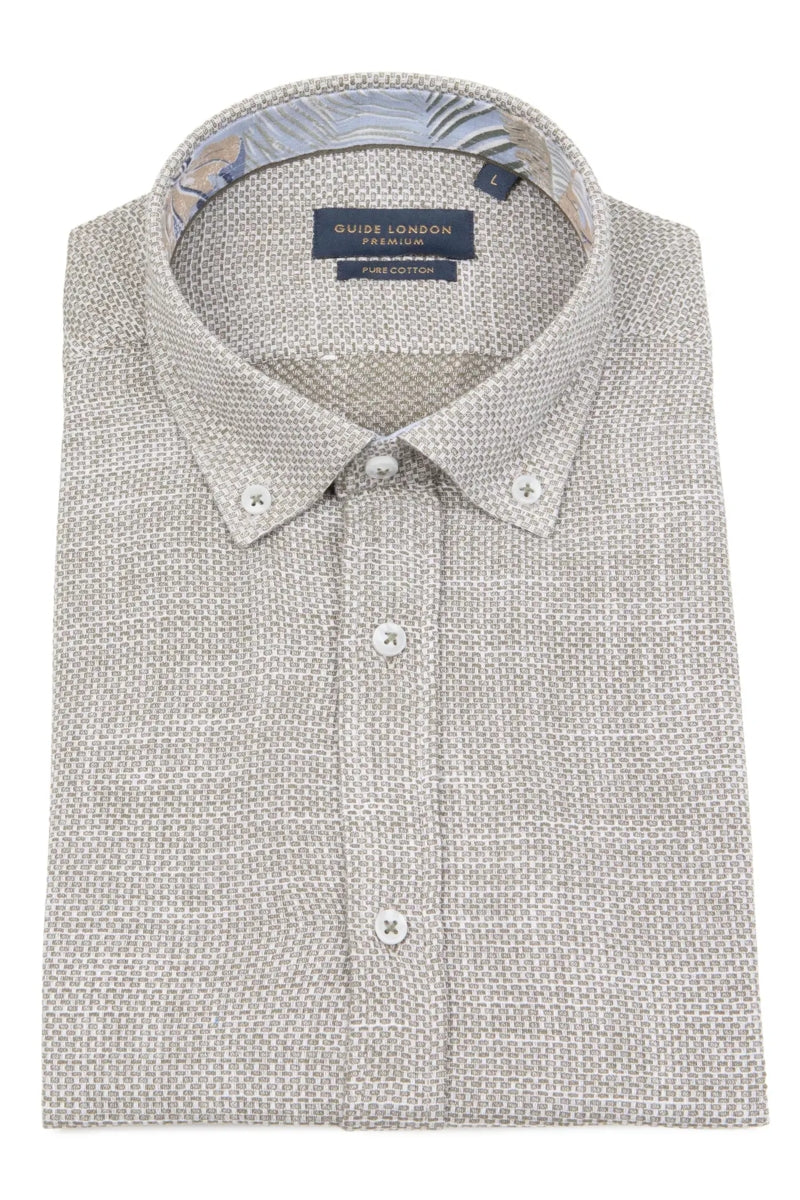 Faire,Guide London, Guide London Sage Green Textured Weave Short Sleeve Button Up Shirt, Green, Small-41-TagM