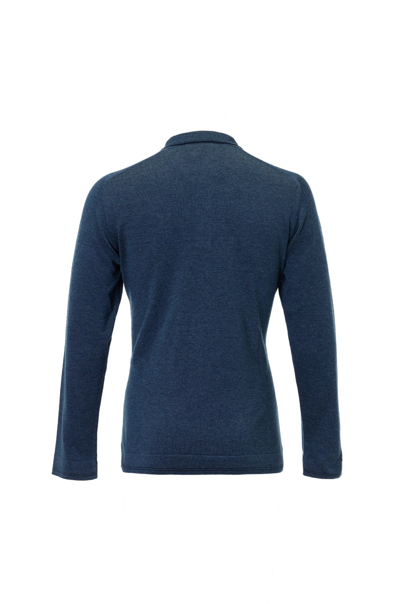 Wholesale,Luchiano Visconti, Luchiano Visconti Indigo Dual-Tone Sartorial Melange Knit Polo, Blue, Small-41-TagSMedium-43-TagMLarge-45-TagLExtra Large-47-TagXL