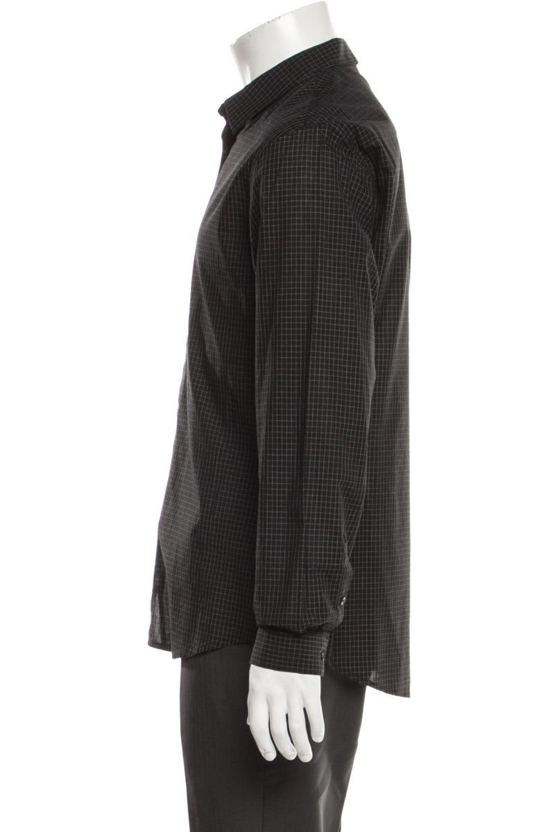 RealReal,Sandro, Sandro Black Plaid Print Long Sleeve Dress Shirt, Black, Medium-42-TagXL