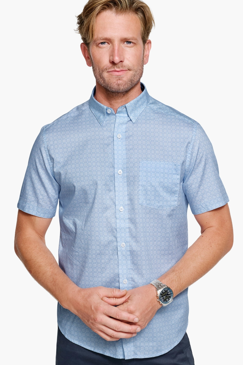 Wholesale,Johnston & Murphy, Johnston & Murphy Light Blue Airplane Grid Print Shirt, Blue, Medium-45-TagM