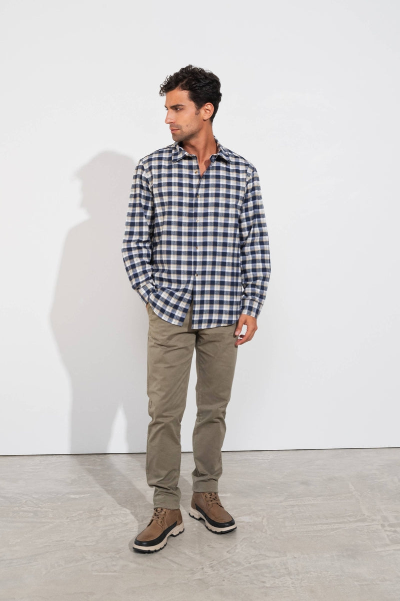 Faire,SMF, SMF Navy/White Plaid Flannel Shirt, Blue, Medium-46-TagM