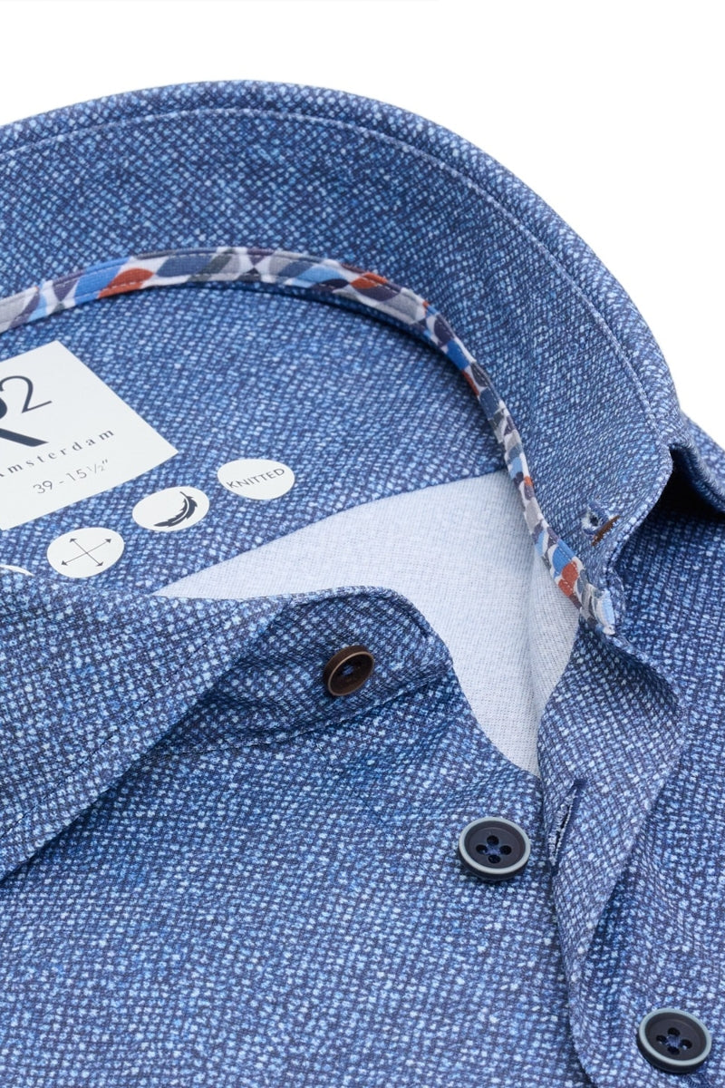 Direct From Brand,R2 Amsterdam, R2 Amsterdam Navy Printed Knitted Shirt, Blue, Medium-43-Tag40Medium-45-Tag41Large-47-Tag42