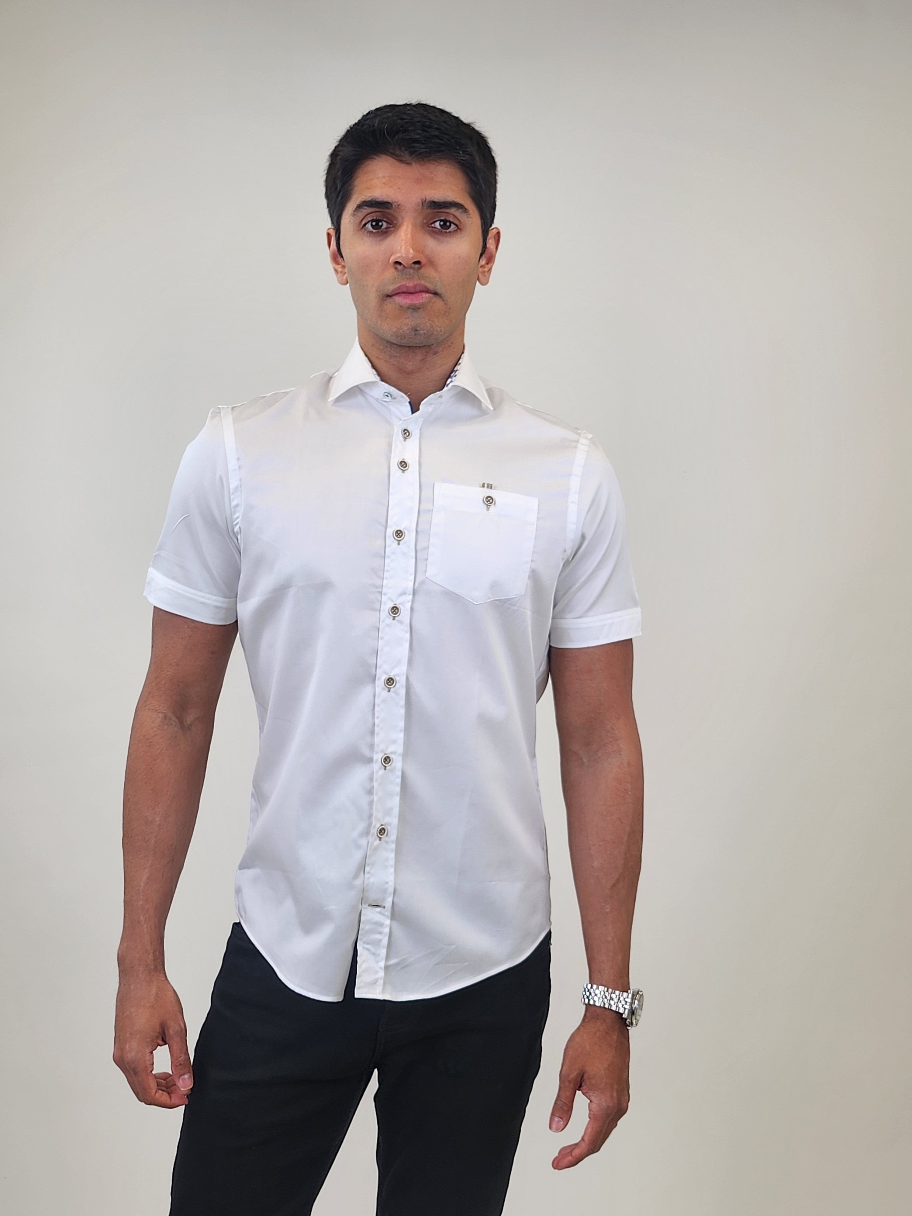 Brand Partner,R2 Amsterdam, R2 Amsterdam White Short Sleeve 100% Organic Cotton Shirt, White, Small-40-Tag38