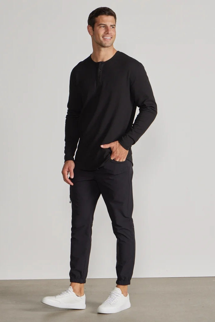 Wholesale,BYLT, BYLT Black Thermal Drop-Cut Henley, Black, Extra Large-46-TagXL