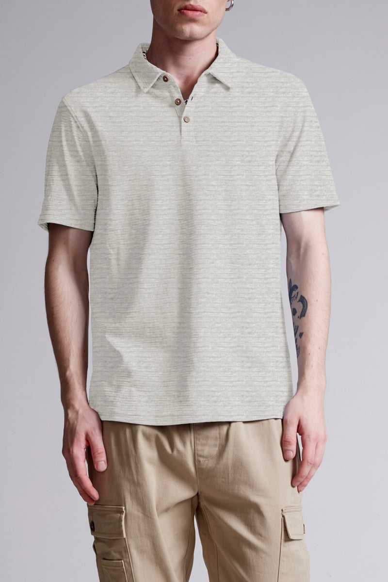 Wholesale,Escape, Escape Sand Melange Knit Textured Short Sleeve Polo, Tan, Large-44-TagL