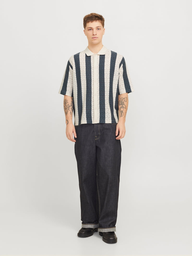 Jack & Jones Cream/Navy Striped Textured Shirt