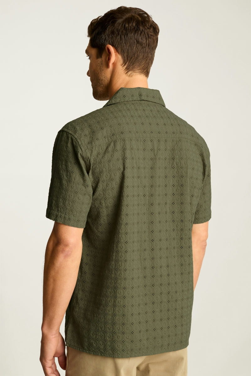 Wholesale,Bonobos, Bonobos Olive Green Circle Embroidered Eyelet Shirt, Green, Small-42-TagSMedium-45-TagMLarge-48-TagLExtra Large-50-TagXL