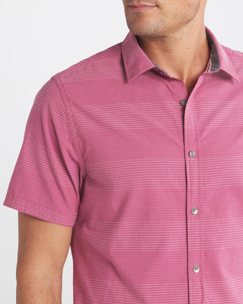 Wholesale,Flag & Anthem, Flag & Anthem Mauve Monroe Dobby Stripe Short Sleeve Woven Shirt, Purple, Medium-44-TagMLarge-47-TagLExtra Large-50-TagXLSmall-42-TagSExtra Extra Large-56-TagXXL