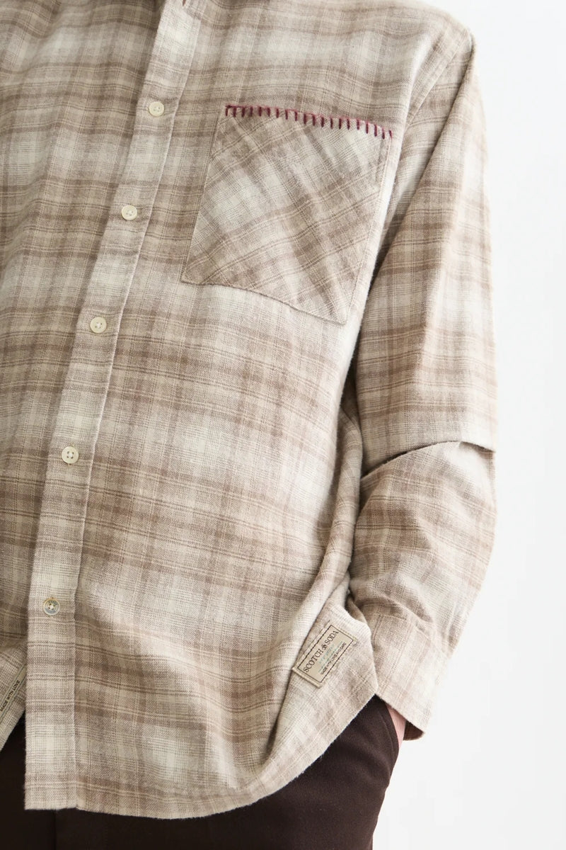 Wholesale,Scotch & Soda, Scotch & Soda Walnut Flannel Checked Shirt, Tan, Small-43-TagSMedium-46-TagMLarge-48-TagLExtra Large-50-TagXL