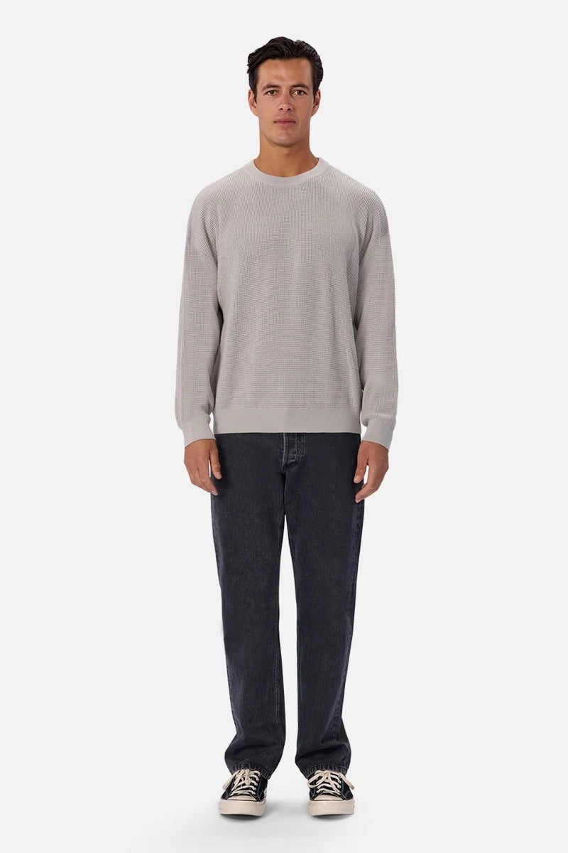 Wholesale,INDUSTRIE AUSTRALIA, INDUSTRIE AUSTRALIA Light Grey Waffle Textured Crewneck Long Sleeve Tee, Grey, Medium-48-TagMLarge-50-TagLExtra Large-52-TagXL