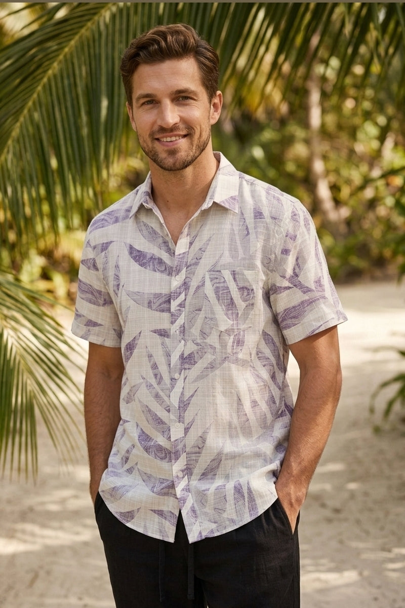Wholesale,Original Paperbacks, Original Paperbacks Aqua Green With Grey Leaf Print Short Sleeve Button Up Shirt, Green, Large-47-TagXLMedium-44-TagLMedium-42-TagMSmall-40-TagSExtra Large-48-TagXXL