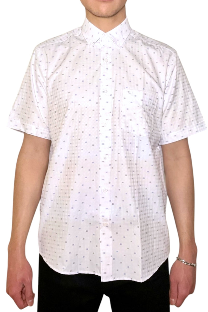 Wholesale,Jakamen, Jakamen White Dobby Weave Checkered Motif Shirt, White, Extra Large-48-TagXLExtra Extra Large-50-TagXXLExtra Extra Large-52-TagXXLLarge-46-TagLSmall-40-TagSMedium-44-TagM