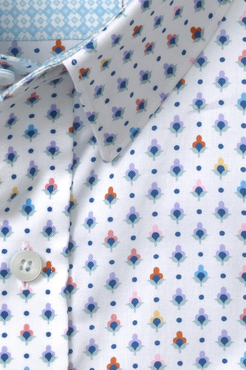 Wholesale,Johnston & Murphy, Johnston & Murphy White Multi Geo Airy Cotton Blend Shirt, White, Large-47-TagL