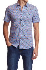 Paisley & Gray Blue/Orange Geo Print Short Sleeve Shirt