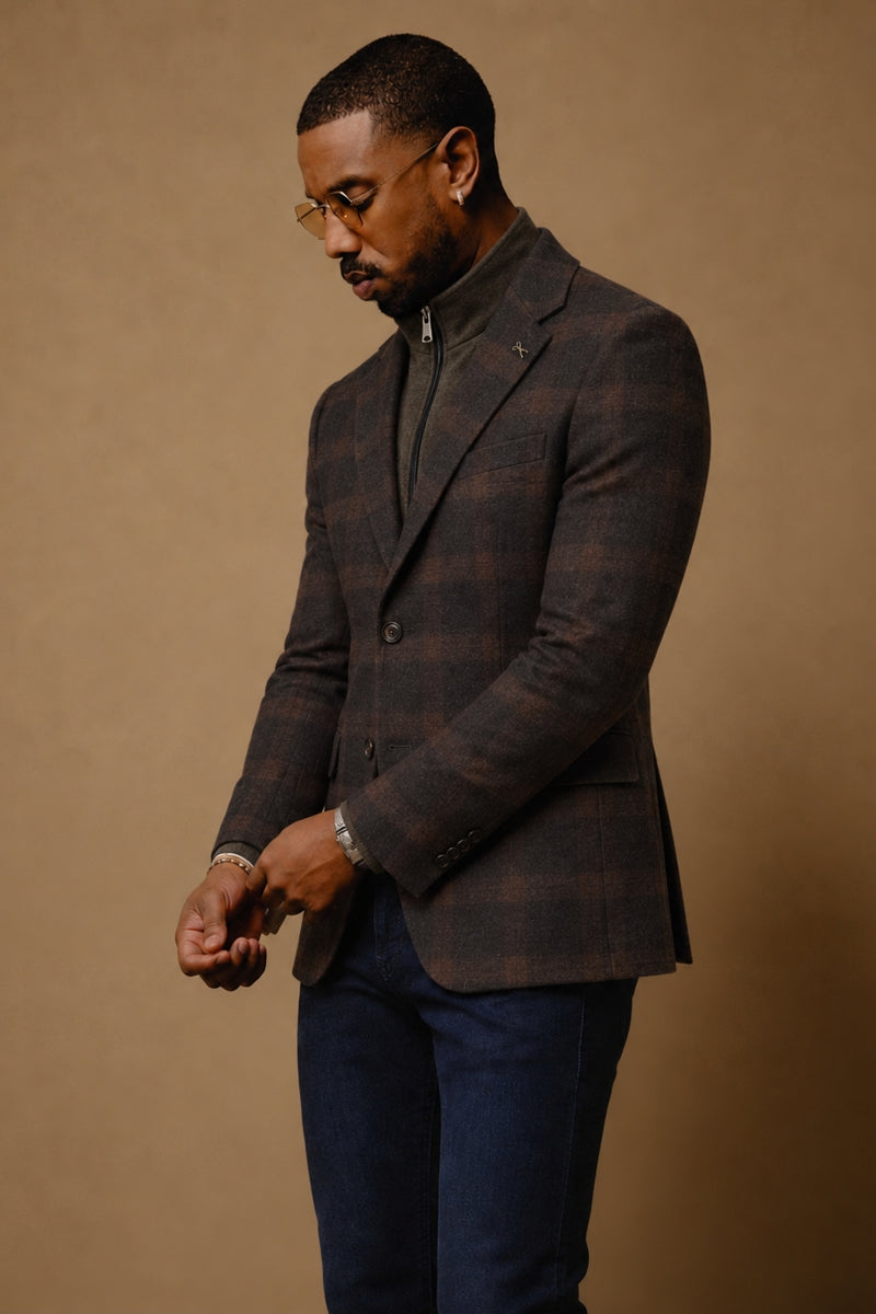 Wholesale,Luchiano Visconti, Luchiano Visconti Brown Wool-Touch Melange Knit Hybrid Blazer, Brown, Small-38-Tag38Medium-40-Tag40Large-42-Tag42Large-44-Tag44