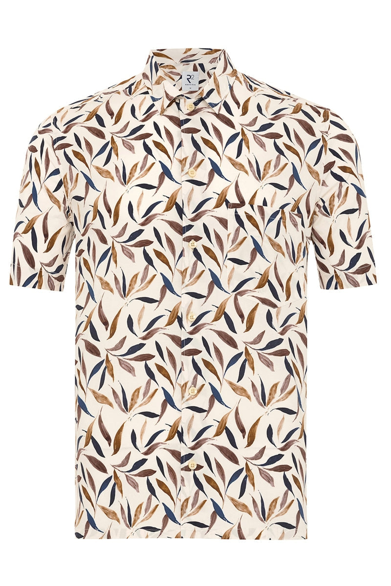 Direct From Brand,R2 Amsterdam, R2 Amsterdam Beige Leaf Print Shirt, Tan, Large-45-TagLExtra Large-47-TagXLExtra Extra Large-50-TagXXLMedium-43-TagMSmall-41-TagS