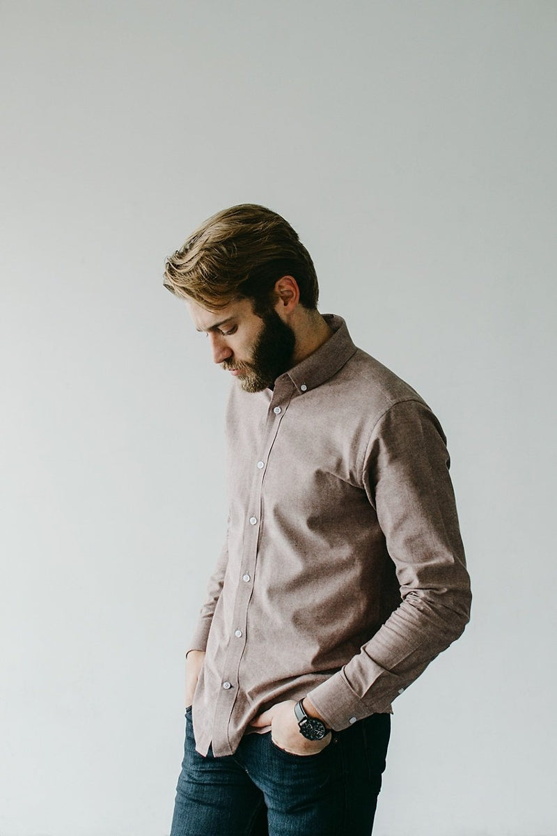 Wholesale,Alynn, Alynn Brown Chambray Slightly Brushed Classic Fit Shirt, Brown, Extra Large-51-TagXL