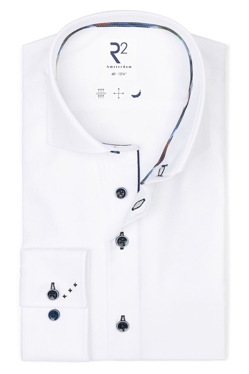 Direct From Brand,R2 Amsterdam, R2 Amsterdam White Heavy Twill Cotton Shirt, White, Large-46-Tag42