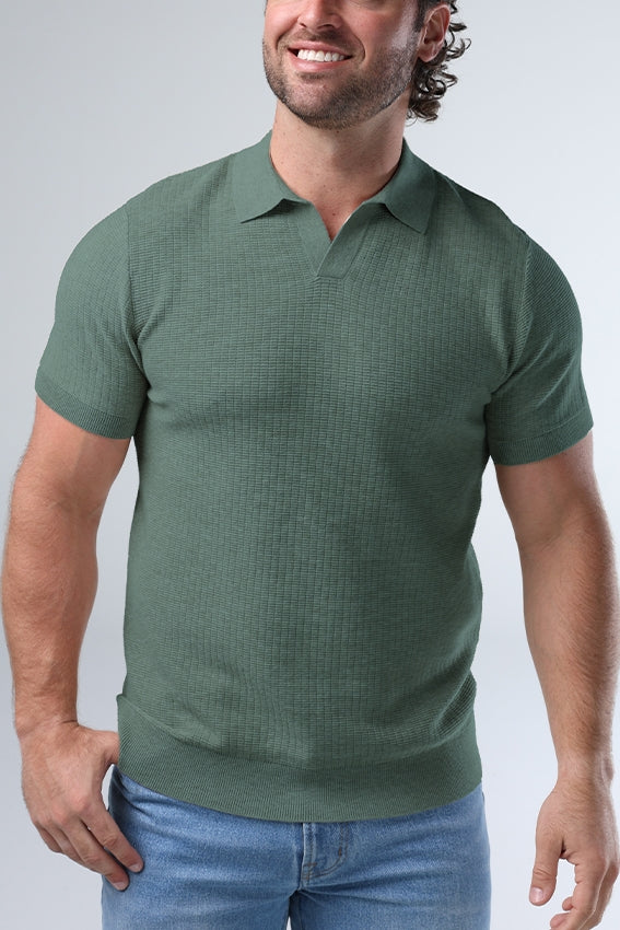 Wholesale,The Normal Brand, The Normal Brand Juniper Waffle Knit Polo, Green, Large-45-TagL