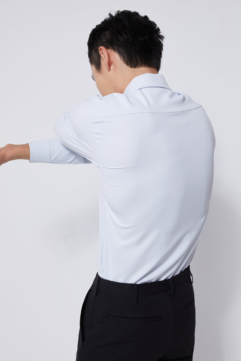 Direct From Brand,FYNE, FYNE Light Blue Antibacterial Four-way Stretch Long Sleeve Button Up Shirt, Blue, Large-44-TagXL