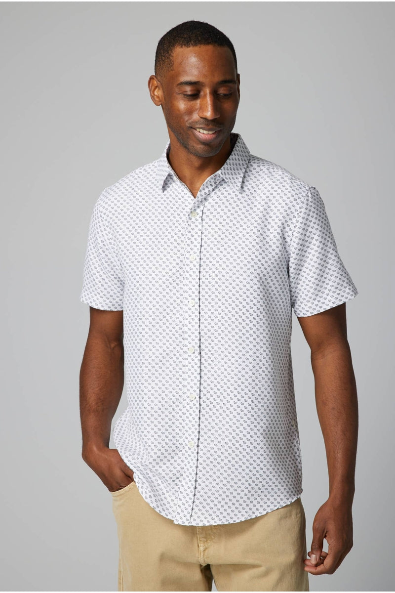 Faire,Julian & Mark, Julian & Mark White Microfiber Poly Geo Short Sleeve Shirt, White, Large-46-TagL