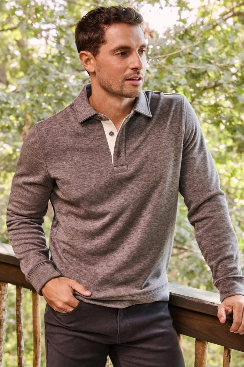 Wholesale,Flag & Anthem, Flag & Anthem Heather Brown Fleece Knit Polo, Grey, Medium-43-TagMLarge-46-TagL