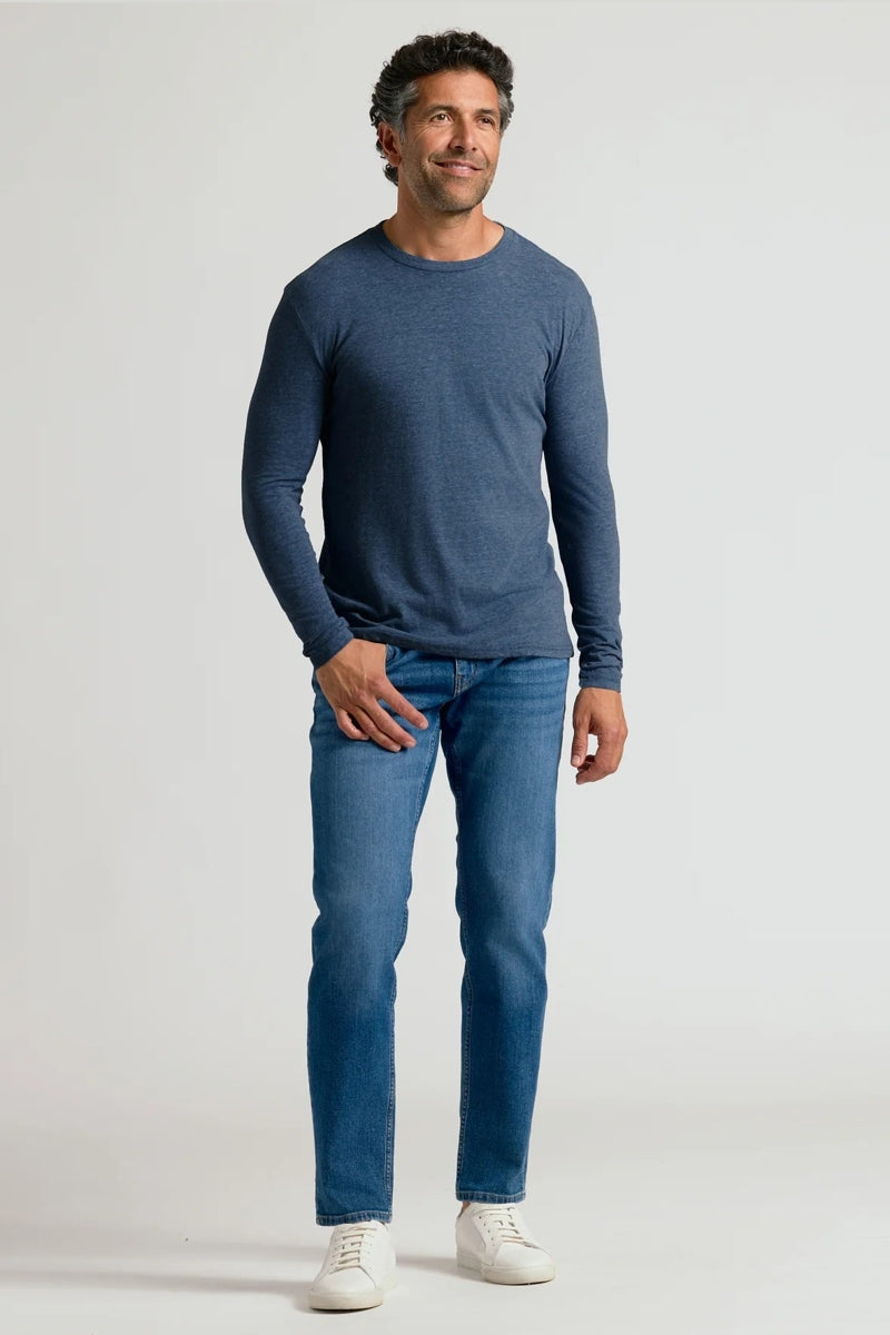 Faire,True Classic, True Classic Heather Navy Long Sleeve T-Shirt, Blue, Medium-40-TagM