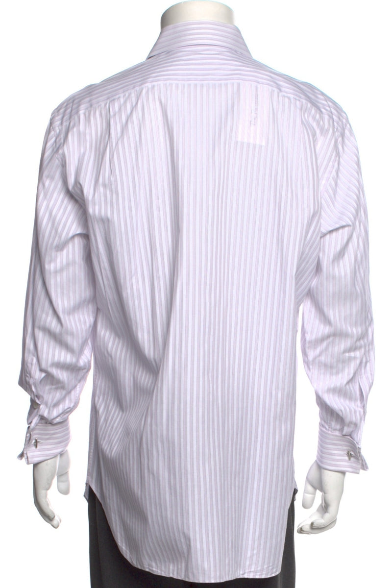 RealReal,Brioni, Brioni White/Purple Striped Long Sleeve Dress Shirt, White, Extra Large-48-TagXL