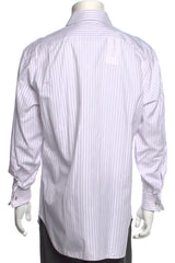 Brioni White/Purple Striped Long Sleeve Dress Shirt