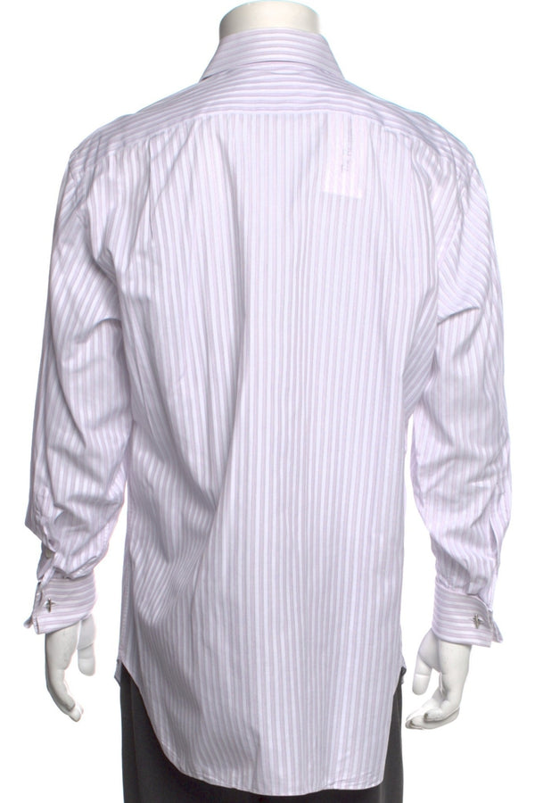 Brioni White/Purple Striped Long Sleeve Dress Shirt