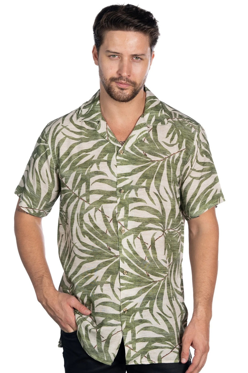 Wholesale,Mizumi, Mizumi Green/Tan Tropical Print Shirt, Green, Large-45-TagL