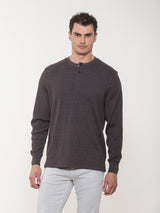 American Heritage Brown Thermal Waffle Henley with Side Slit