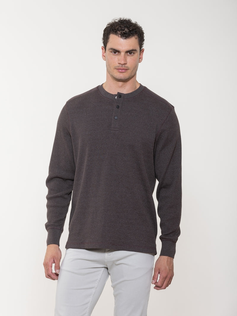 Wholesale,American Heritage, American Heritage Brown Thermal Waffle Henley with Side Slit, Brown, Medium-44-TagM